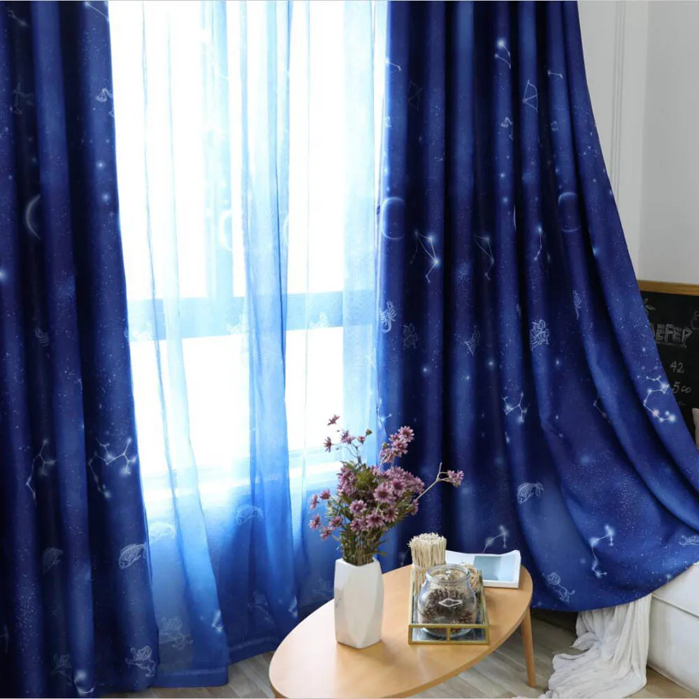 Синие шторы с изображением планет, затемненные, на заказ, хлопок, полиэстер, для спальни, гостиной, французские шторы на окна, зима, WP111C