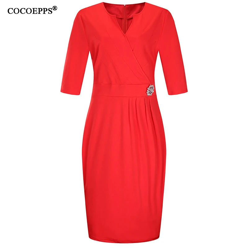 

Elegant Office Lady Plus Size Dress 2019 Solid V-Neck L-6XL Women Dresses Large Size Summer Casual Diamonds Vestidos Big Size