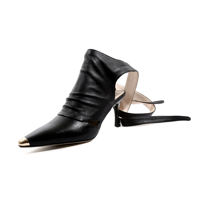 XiuNingYan/ботильоны из натуральной кожи; женская обувь с острым носком; ботинки на высоком каблуке; женская летняя обувь для вечеринок с перекрестной шнуровкой