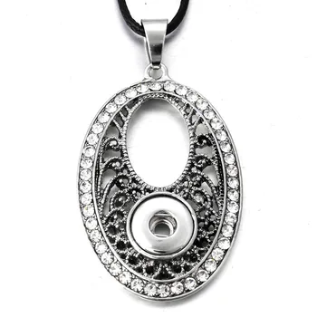 

New Snap Buttons Jewelry Metal Vintage Hollow Out Snap Pendant Necklace with Chain Fit 12mm Snap Necklace Jewelry