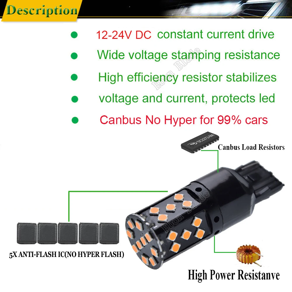 2 шт. светодиодный автомобильный светильник T20 7440 W21W WY21W s Canbus без ошибок Hyper Flash