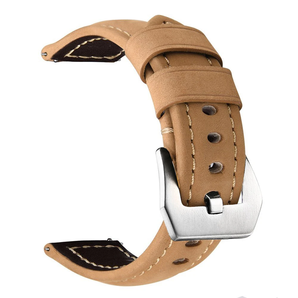 Ремень из натуральной кожи замена часы ремешок для Garmin Forerunner 645 Смарт-часы Crazy Horse Classic Silver Твердые пряжки группа
