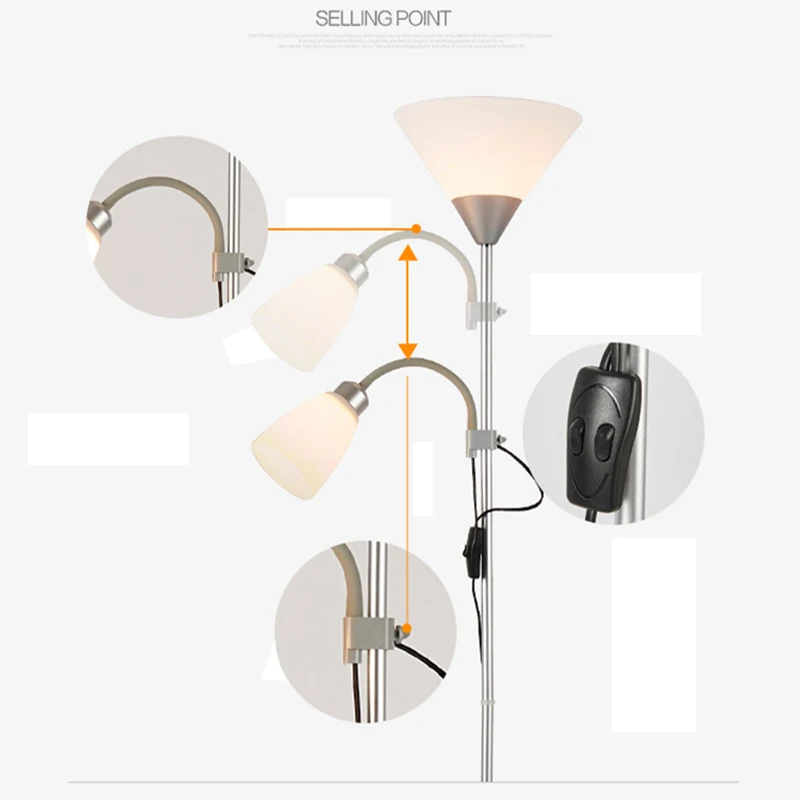  Modern nordic design 2 lights night Floor Lamp stand Living Room adjustable Hotel Lighting E27 LED  - 32879841795