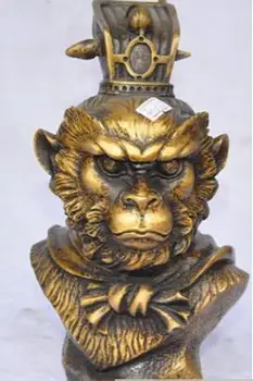 

9" China bronze Myth Journey to the West Monkey King sun wukong head bust statue