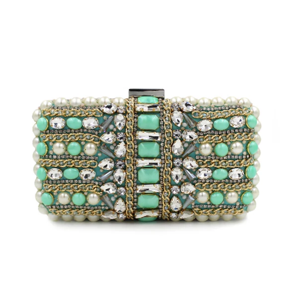 Women Evening Bags Ladies Wedding Party Clutch Bag female green gem Crystal Diamonds Purses graduation party clutch wallets