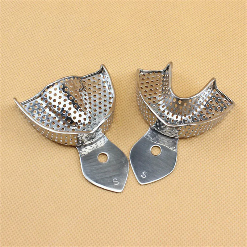 2Pcs/set Dental Impression Tray Stainless Steel Autoclavable Upper Lower Teeth Tray Denture Instrument Trays Dentist Tools