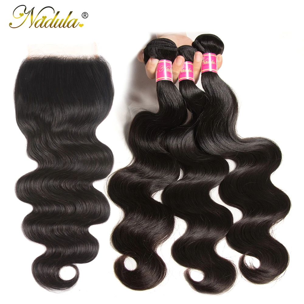 

NADULA HAIR 5X5 Transparent Lace Closure/Medium Brown Body Wave Hair Bundles With Closure Remy Human Hair Closure With Bundles