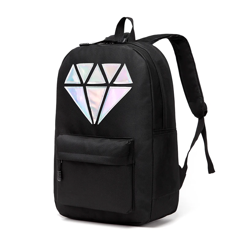 Women Canvas font b Backpack b font School Bags Holographic Silver Diamond Solid Teenage Girls Female