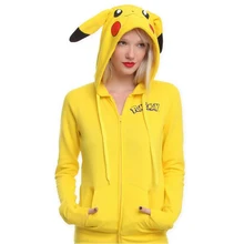 Otoño Chaqueta de la Mujer Sudaderas Mujer Japón Anime Pokemon Pikachu Kawaii Impreso Con Cremallera Sudadera Con Capucha Con el Oído Cosplay