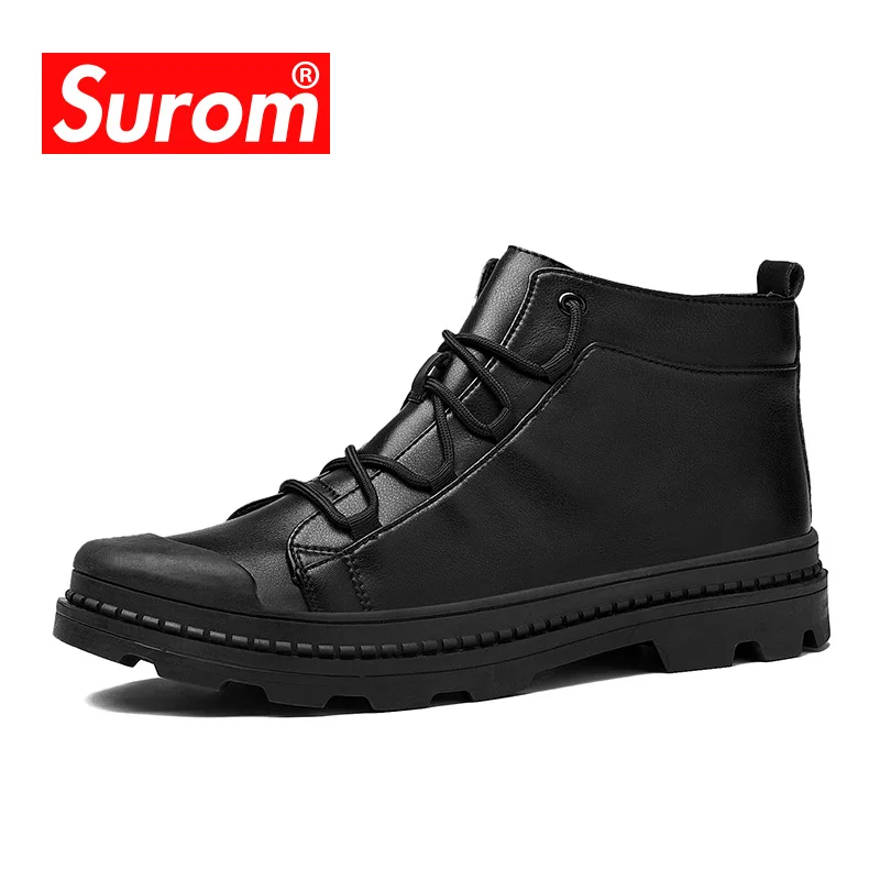 

SUROM Autumn Winter Boots Men's Warm Plush Snow Shoes Outdoor Army Casual Sneakers Russian style Fashion Motorcycle Boots
