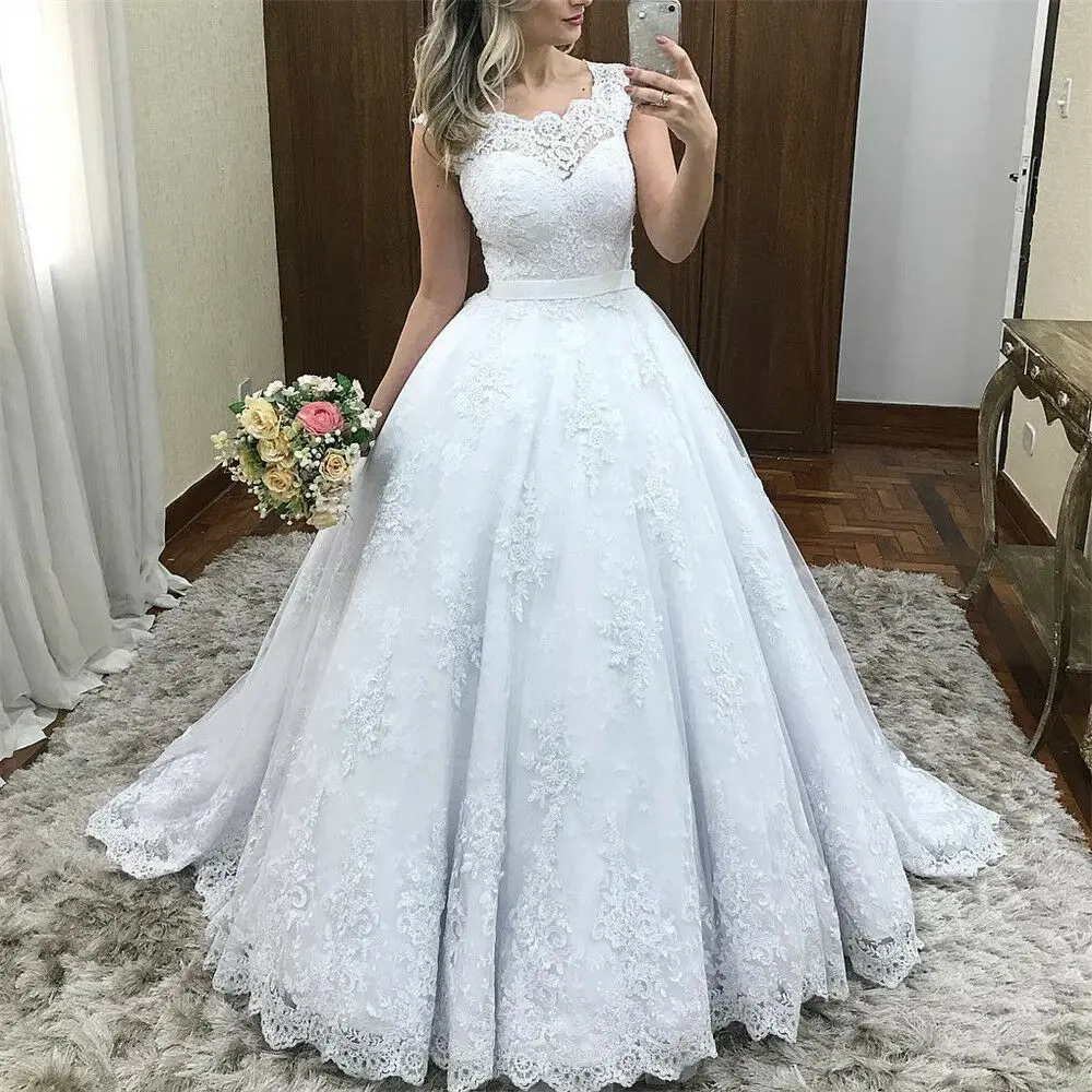 Vestido-De-Noiva-Lace-Cap-Sleeves-Ball-Gown-Plus-Size-Wedding-Dresses-2019-Applique-Elegant-Bridal