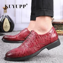 Luxury Quality Crocodile Men’s Dress Shoes 2017 Fashion Spring Pointed Toe Low Heels Wedding Shoes Men Oxfords Size 38-43 F28