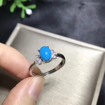 

Uloveido Natural Blue Turquoise Solitaire Ring, 925 Sterling Silver, 5*7 mm Certified Oval Gemstone Wedding Party Jewelry FJ227