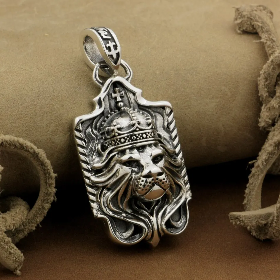 

925 Sterling Silver Lion King Pendant Sword Cross Mens Biker Punk Style 9M019A