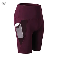 Женские эластичные шорты для йоги с высокой талией, спортивные Леггинсы для бега, тренировки, сетчатые карманы, бега, колготки для фитнеса, спортивная одежда