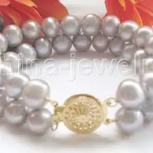 2row " 10 мм серый круглый пресноводный жемчуг браслет-GP застежка благородный стиль Природный тонкой jewe Быстрая