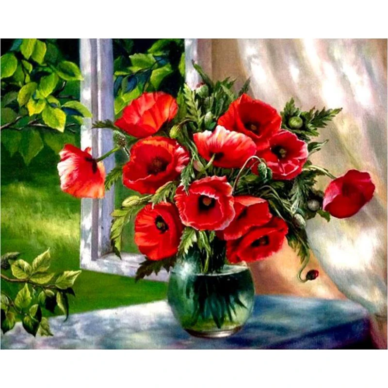 

Diamond Painting FLOWE in window Full Diamond Embroidery 5D DIY Round Rhinestone Mosaic Cross Stitch Home Decoration RS29