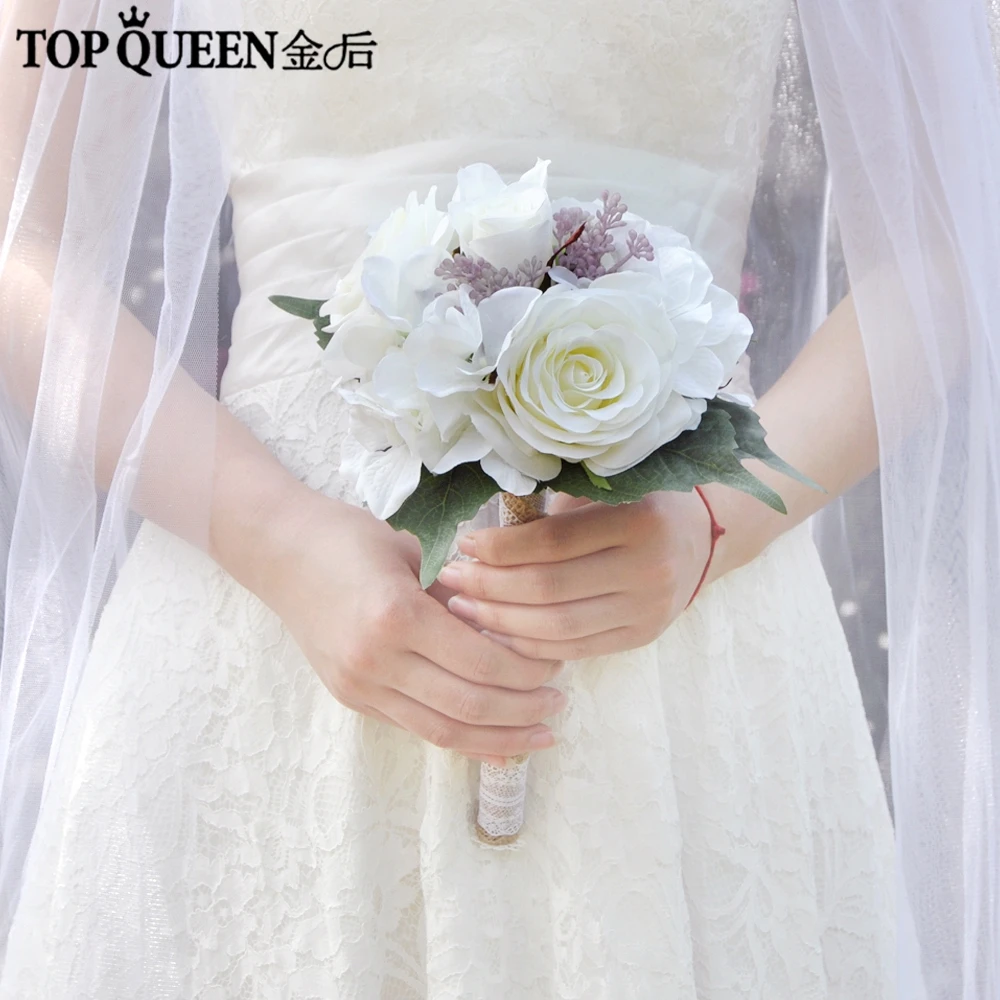 

TOPQUEEN F27 White wedding bouquet Bride and bridesmaid bouquet Artificial flower bouquet for wedding Handle for bouquet
