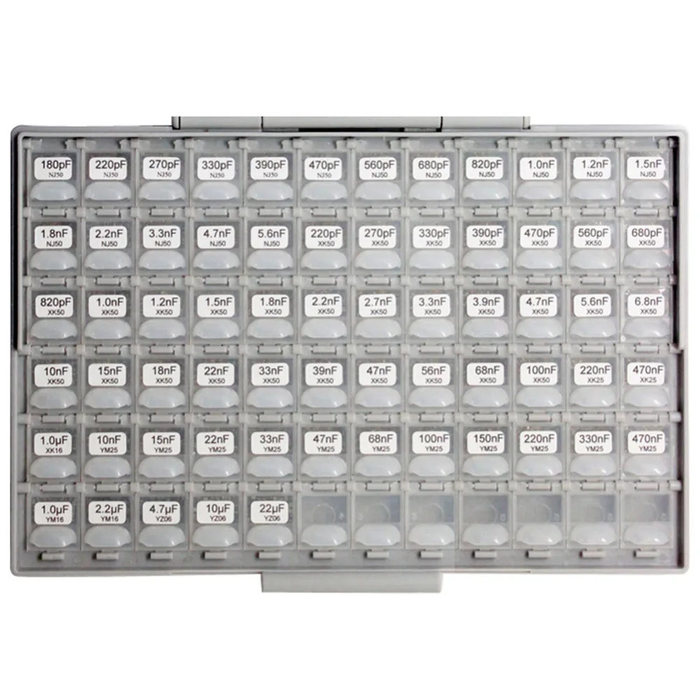 AideTek SMD 1206 커패시터 박스 키트 최대 22uF 89V x 50pcs X7R NPO 분산 모듬 커패시터 정리 스토리지 C1250