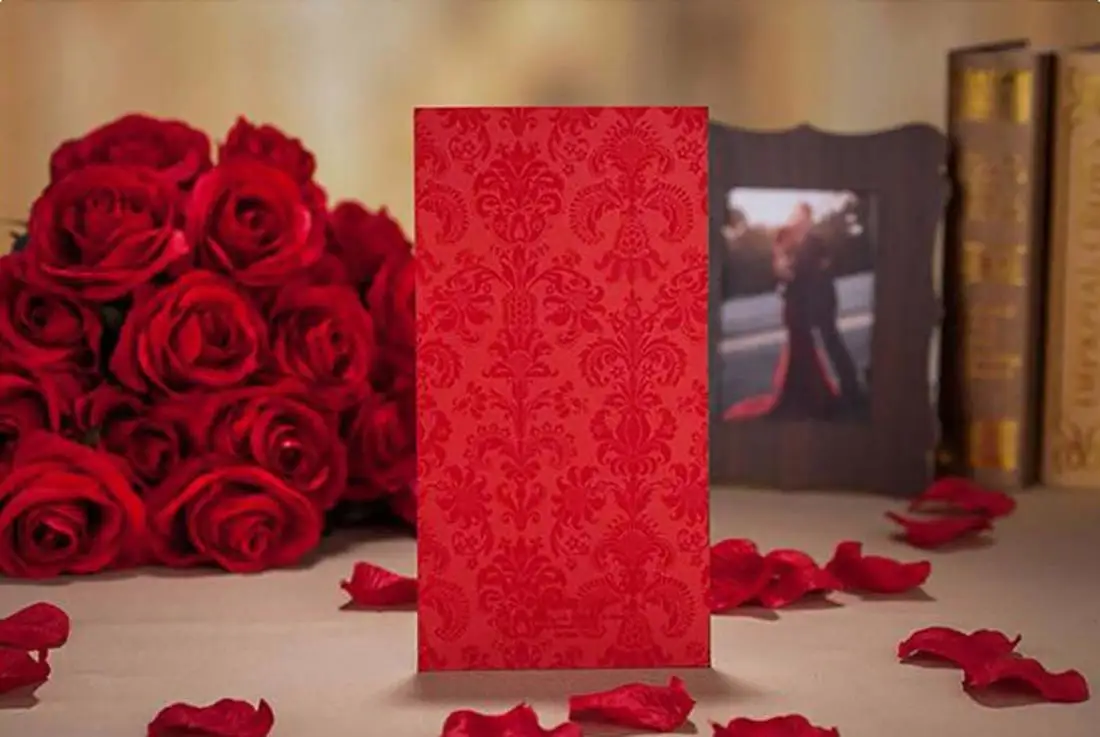  Screen Printing & Bronzing Red & Gold Laser Cut Wedding Invitations Birthday Invitation Marriage wi - 32990782883