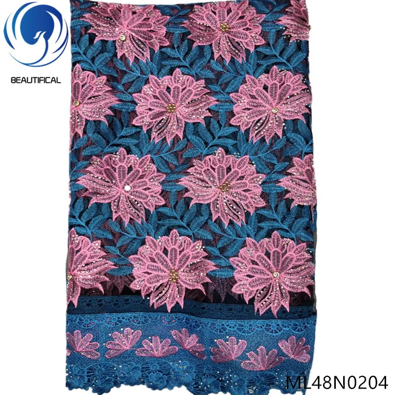 

BEAUTIFICAL African French Rhinestones Embroidery Lace Fabric Tissu Net Tulle Lace ML48N02