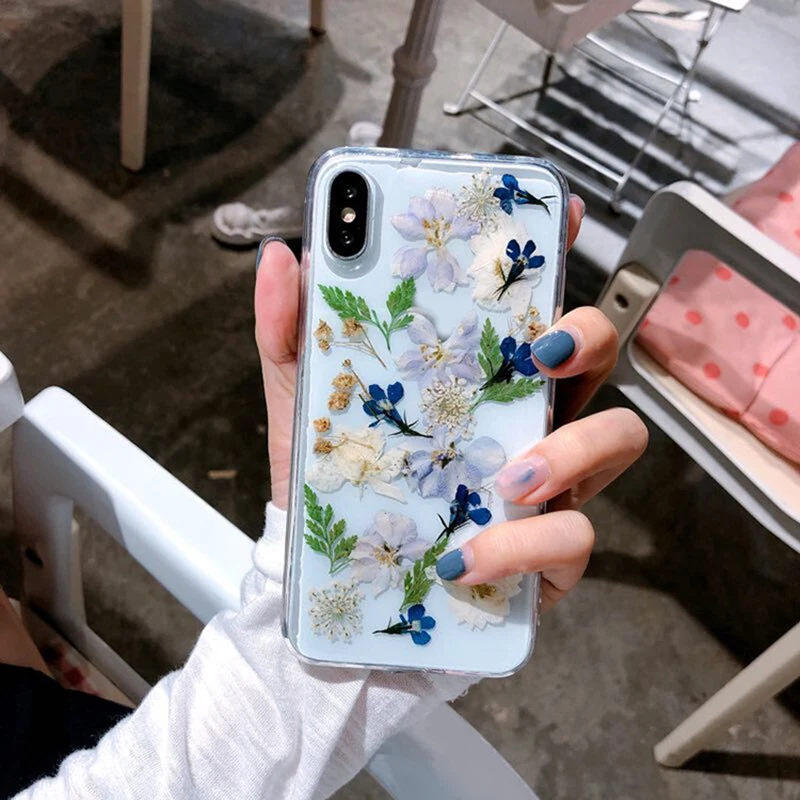 Mayitr Case For iphone 7 8 6 6s plus X XR XS Max Real Dried Pressed Flowers Soft Cover For iPhone XS Max XR X 6 7 8 Plus Fundas