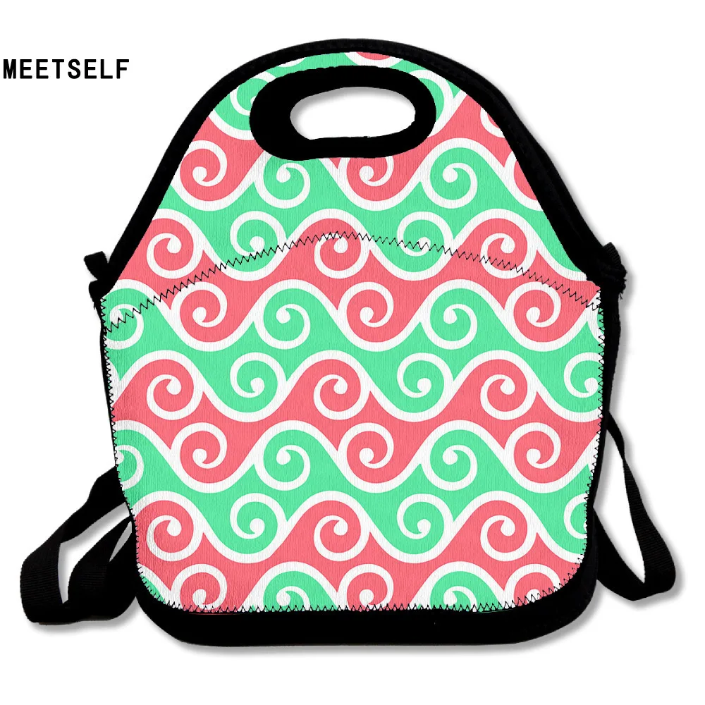 MEETSELF 3D Print Red And Green Wave Pattern Lunch Bags Insulated Waterproof Food Bag Girl Packages Womens Kids Boys Handbags boys-lunch-bag : image MEETSELF 3D Print Red And Green Wave Pattern Lunch Bags Insulated Waterproof Food Bag Girl Packages Womens Kids Boys Handbags boys-lunch-bag