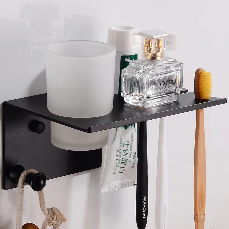 Черная чашка держатель для зубной щетки космические алюминиевые аксессуары для ванной держатель зубной щетки набор настенная полка хранения ванной комнаты