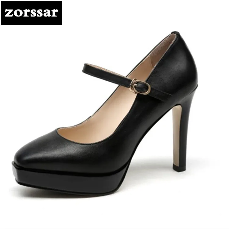 {Zorssar} 2018 New Genuine Leather Fashion women shoes High heels platform pumps Thin Heels Pointed toe Mary Jane womens shoes {Zorssar} 2018 New Genuine Leather Fashion women shoes High heels platform pumps Thin Heels Pointed toe Mary Jane womens shoes
