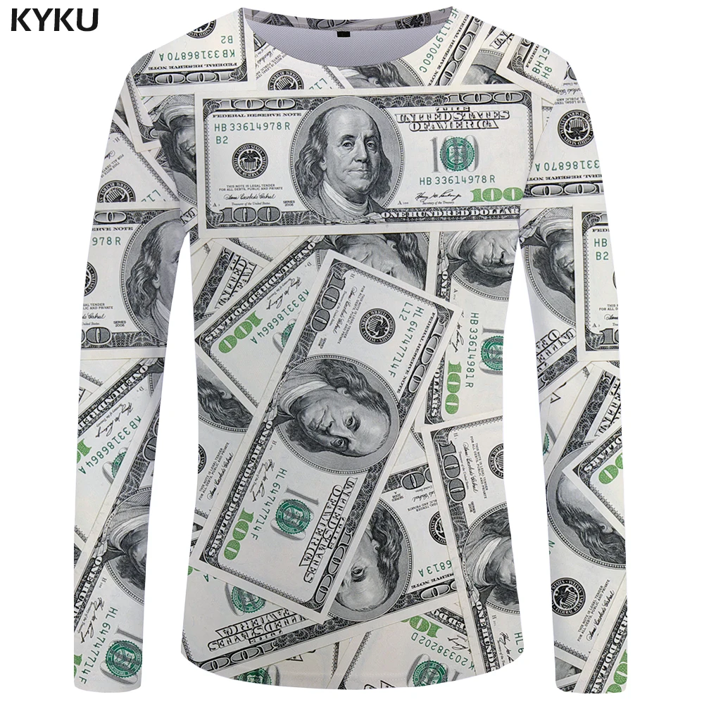 

KYKU Dollar Long Sleeve T Shirt Men Money Tshirt Usa Funny T Shirts 3d T-shirt Fashion Sexy Mens Clothing 2018 New Hipster Tops