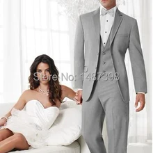 Фирменная Новинка жениха Смокинги для женихов светло-серый Нотч Best мужчина дружки Для мужчин Нарядные Костюмы для свадьбы Пром/форма/Жених куртка+ Брюки для девочек+ галстук+ жилет