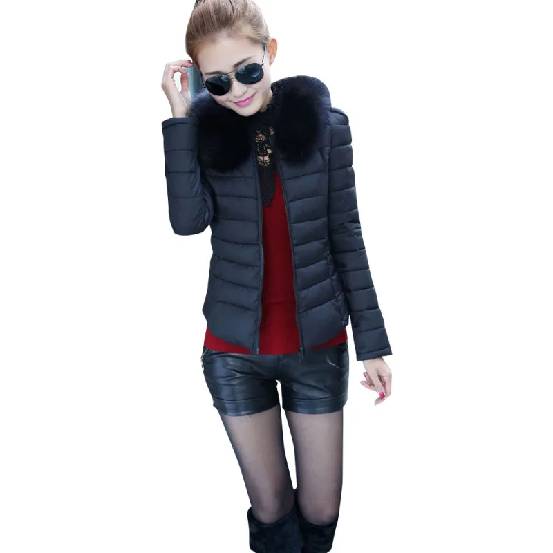 2016 Brand New Outerwear Winter Women Down Cotton Parka Short Fur Collar Warm Coat Jacket M-XXL T55