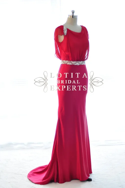 free shipping new vestido de festa longo robe de soiree 2014 salomon hot sexy red chiffon crystal party gown Graduation Dresses