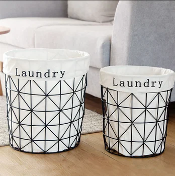 

Nordic Ins Style Iron Dirty Clothes Storage Basket Organizer High Quality Simple Folding Large Laundry Hamper Home Decor LFB751