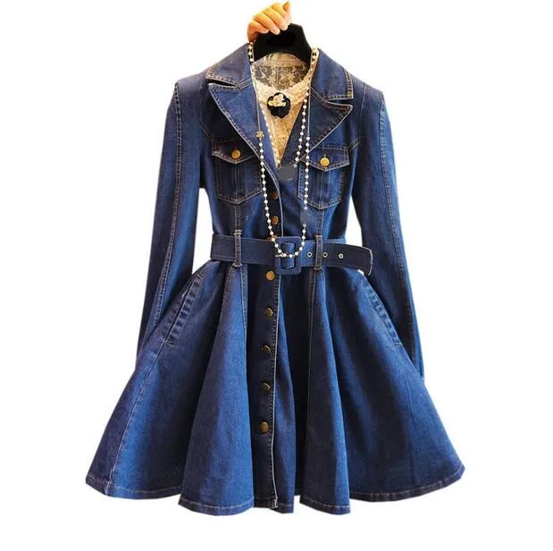 belted denim trench coat
