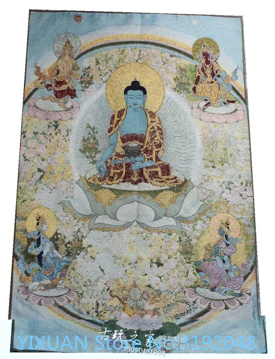 Тибетская шелковая вышивка Золотая cassock медицина Будда Thangka росписи.|embroidery gold|mural