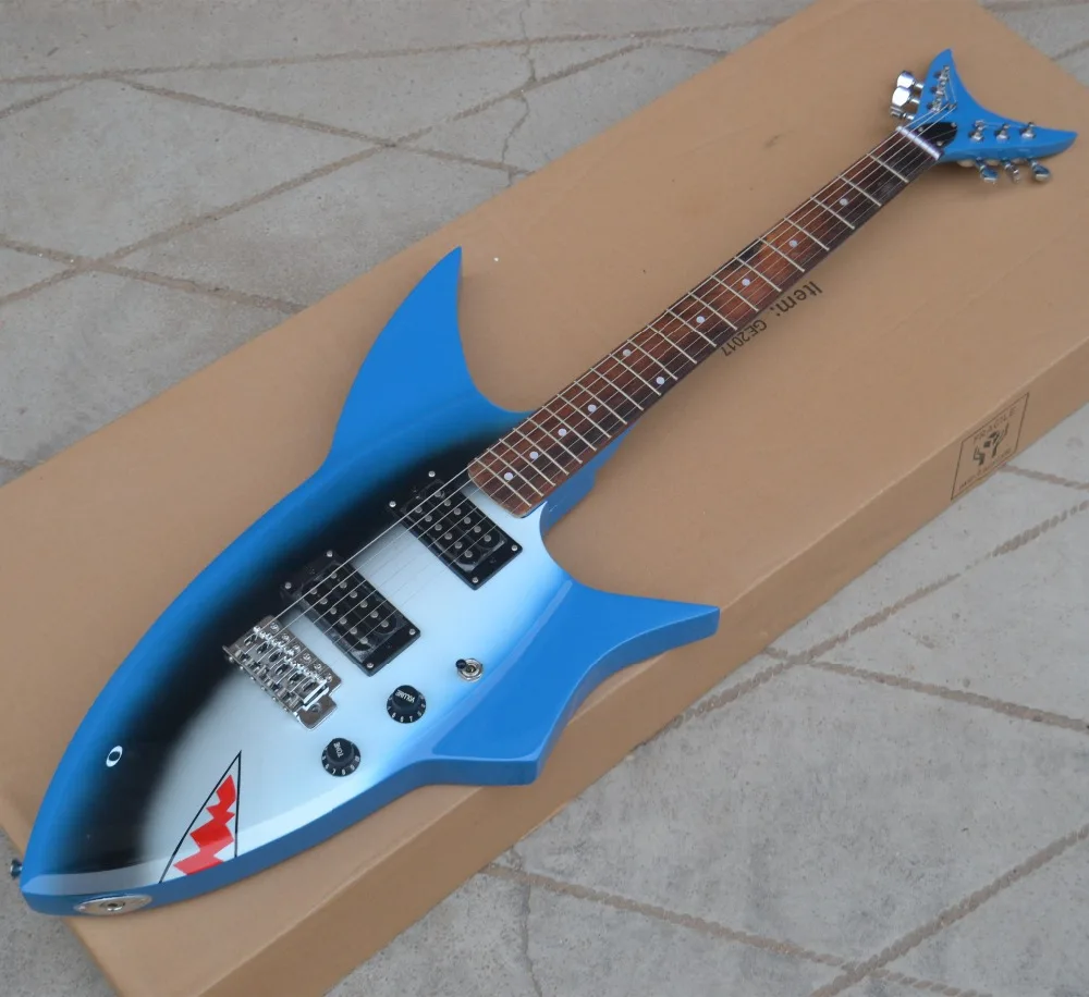 

free shipping retail customized music instrument new Big John single wave special-shape electric guitar in blue F-3392
