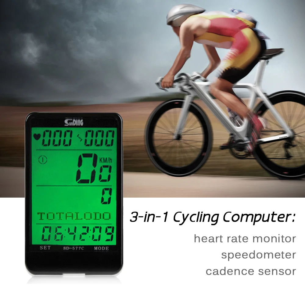 

Cycling Computer Wireless Heart Rate Monitor & Cadence Sensor and Speedometer Odometer 3 in 1 Bike Bicycle Computer
