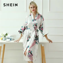 SHEIN Атласный Халат С Экзотическим Цветочным Принтом, Домашняя Женская Одежда