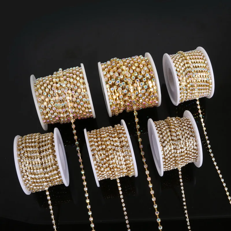 

10yard SS6-SS18 Crystal Rhinestones Chain Gold Base Sew on Gule on Rhinestone Trim DIY Beauty Accessories
