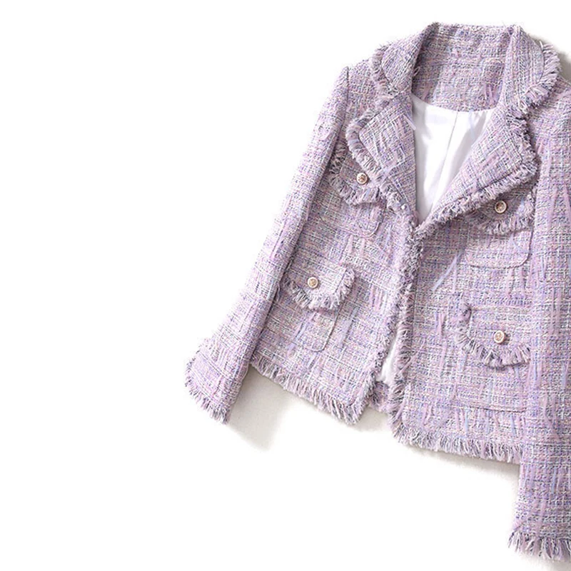 jacket women Purple tweed Jacket one-piece Spring / Autumn women's jacket short New Small Fragrance Burr ladies jacket coat
