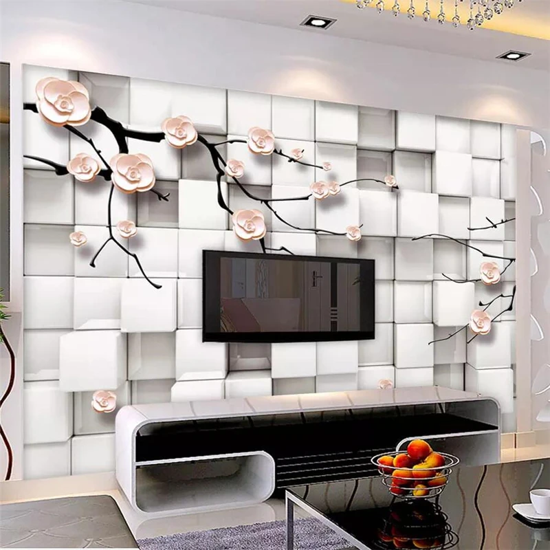 

beibehang Custom wallpaper 3d photo murals elegant plum flower square 3D TV background wall papers home decor 3d papel de parede