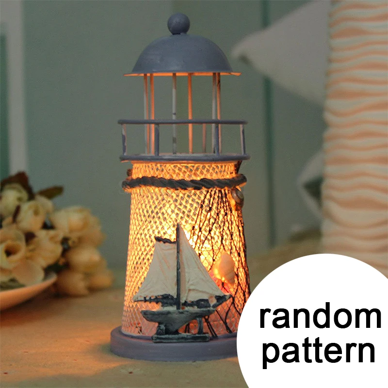JX-LCLYL Vintage Iron Lighthouse House Candlestick Candelabrum Candle Holder Stand