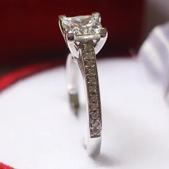 

Solid 18K White Gold 1Ct SONA Simulate Diamond Engagement Princess Ring Brand Women Fine Jewelry Promise Jewelry Gift For Girl
