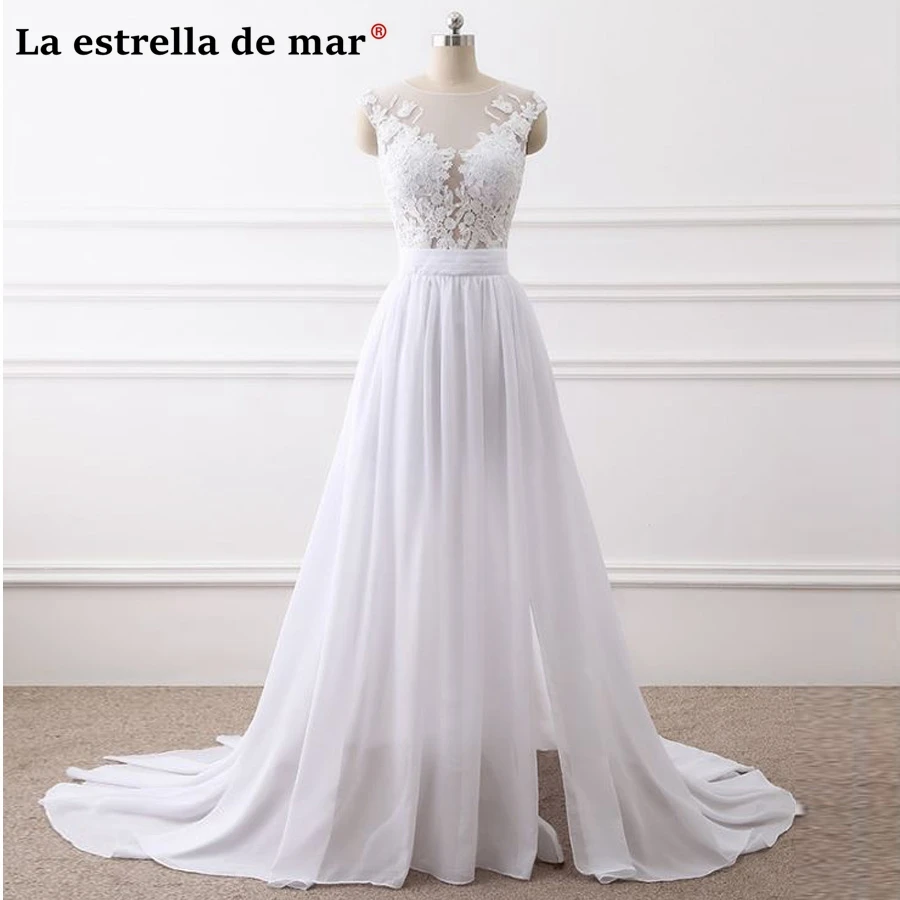 

Robe de mariee new top lace High split Sexy see a Line white boho wedding dress cheap vestido de noiva big sale bride dress