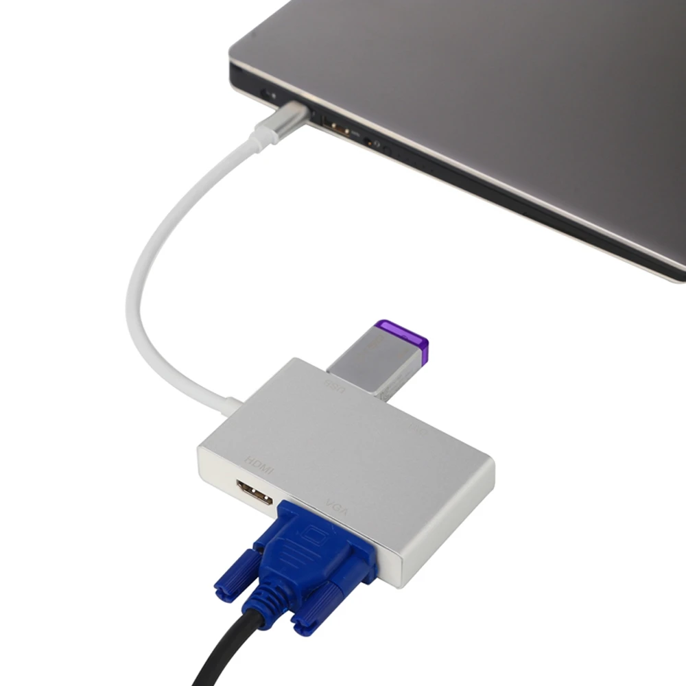 4 в 1 Тип C к HDMI VGA DVI USB3.0 адаптер USB 3 кабель конвертера для ноутбука Apple Macbook Google Chromebook