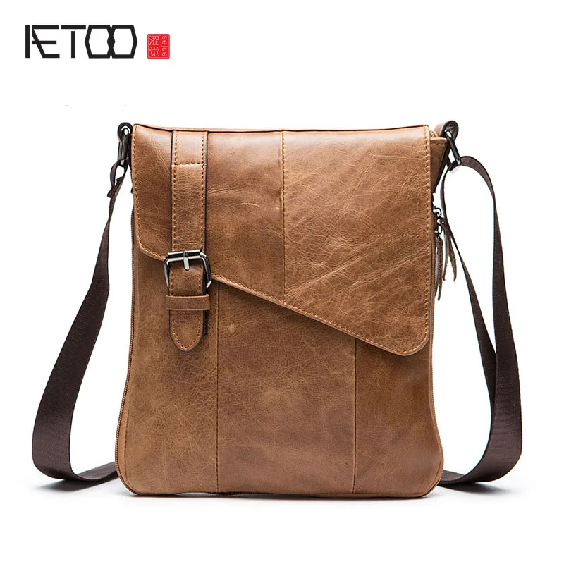 

AETOO First layer of leather shoulder bag vertical section of men's leisure Messenger bag leather men bag
