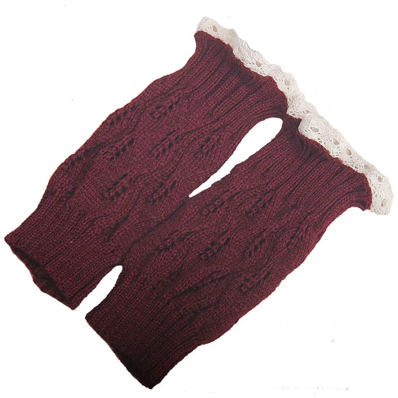 Кружевные манжеты для сапог, вязаные ботиночки, кружевная отделка, искусственные гетры-кружевные манжеты-гетры на бретелях с акулой, 9 цветов#3738 - Цвет: dark red