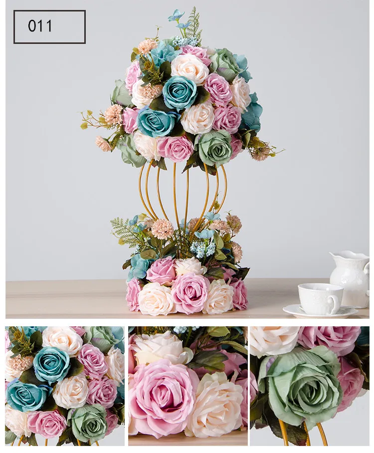Роскошный свадебный Декор, обеденный стол, цветочный шар, Центральная дорога, цитируется пион, розы, цветы+ Золотая железная подставка для цветов, 2 комплекта