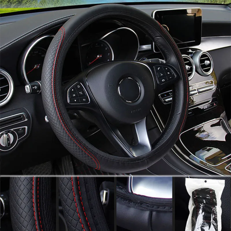 

SHDLIFE Car Steering Wheel Cover Anti-slip Auto Embossing Leather Skidproof Steering- Wheel Cover Universal Interior Accessories